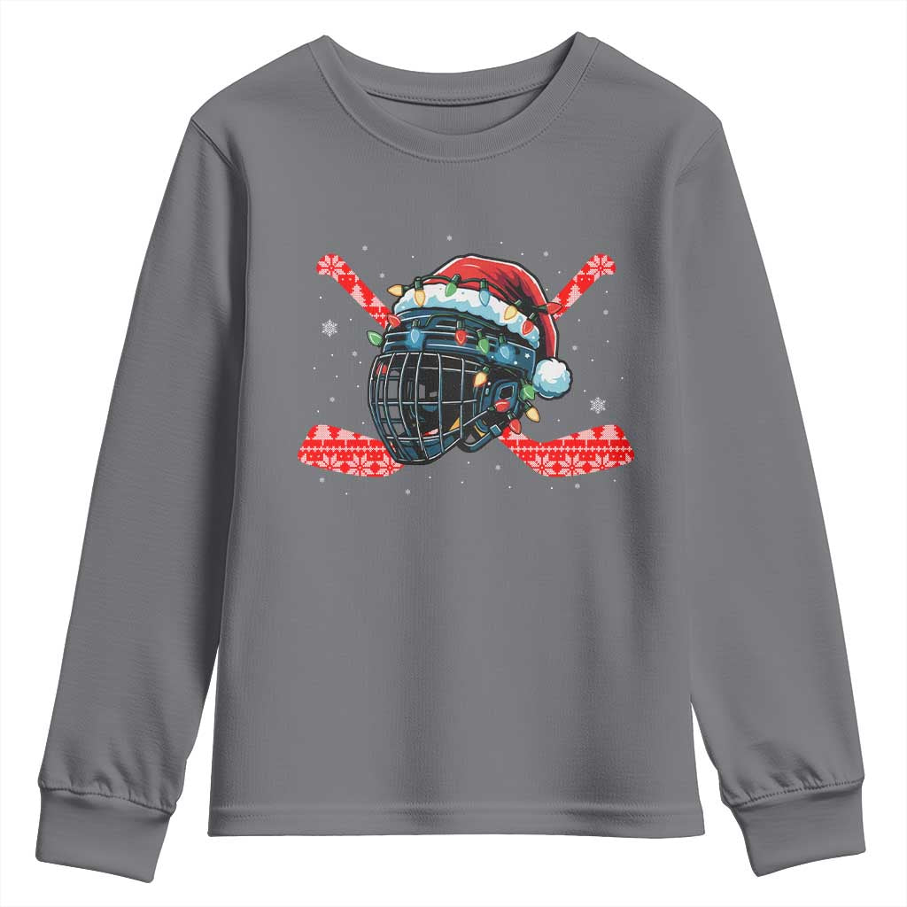 Christmas Ice Hockey Helmet Santa Youth Sweatshirt Funny Xmas Gift - Wonder Print Shop