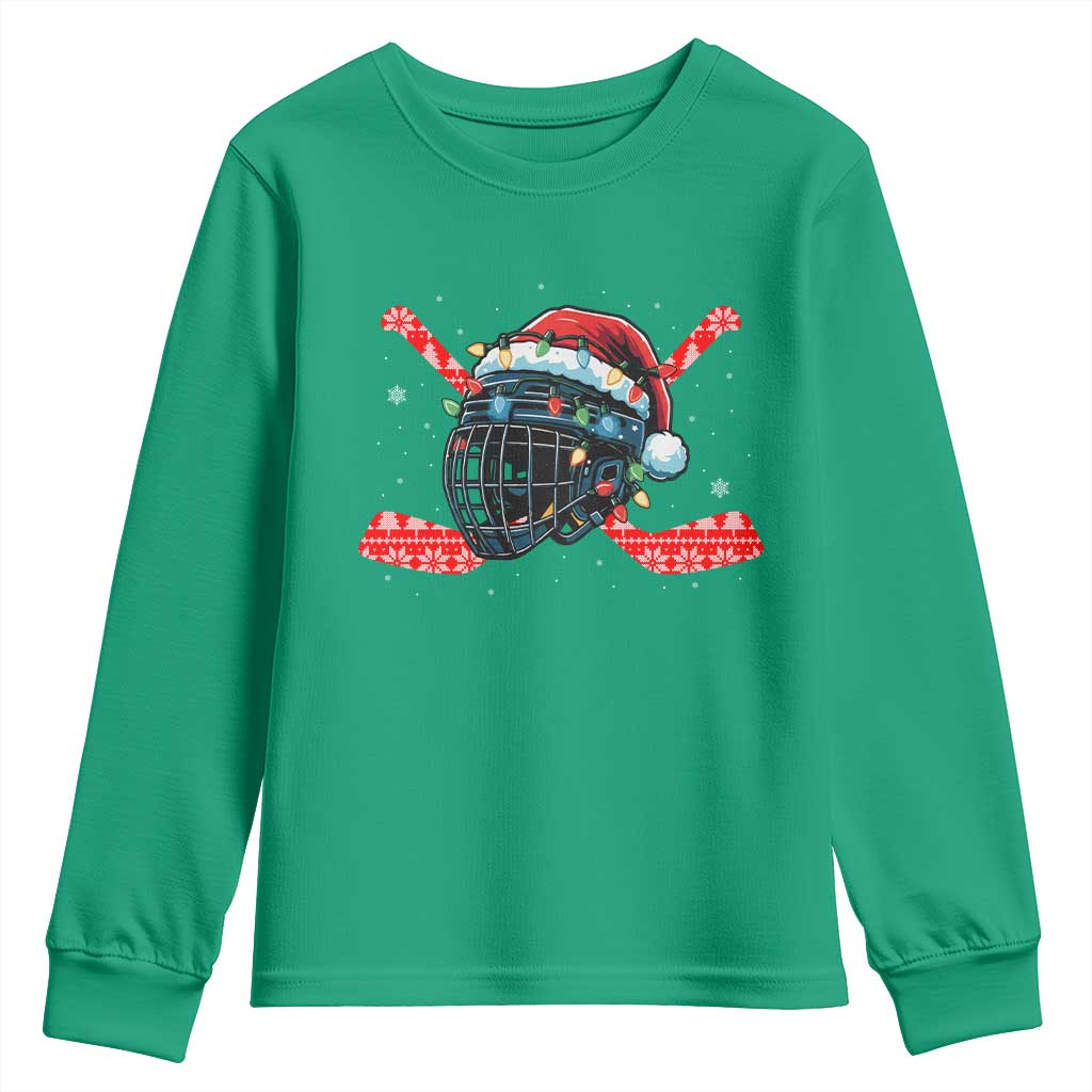 Christmas Ice Hockey Helmet Santa Youth Sweatshirt Funny Xmas Gift - Wonder Print Shop