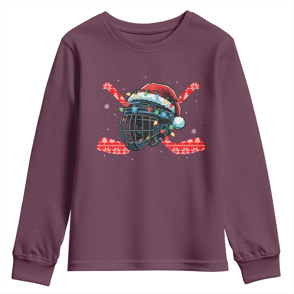 Christmas Ice Hockey Helmet Santa Youth Sweatshirt Funny Xmas Gift - Wonder Print Shop