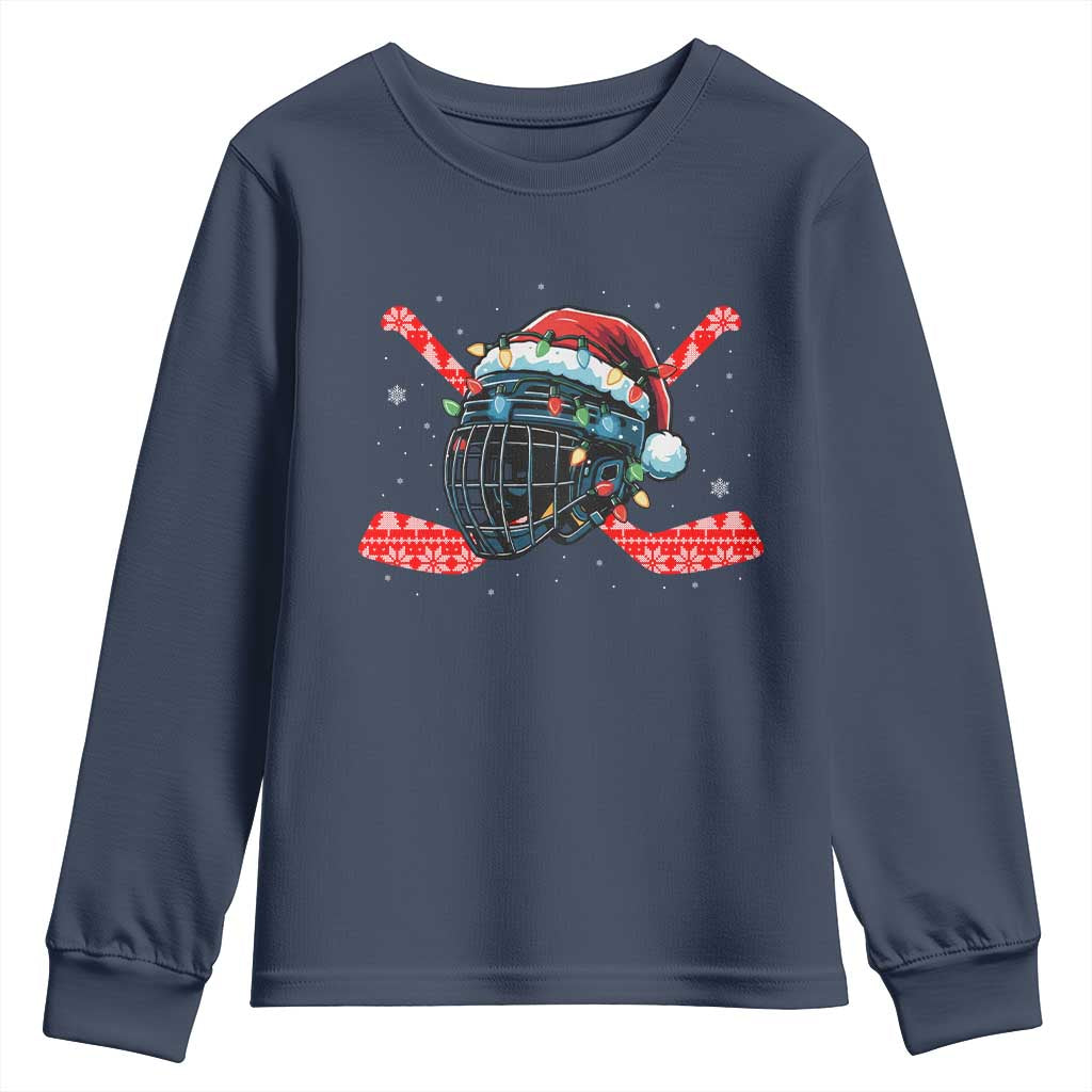 Christmas Ice Hockey Helmet Santa Youth Sweatshirt Funny Xmas Gift - Wonder Print Shop