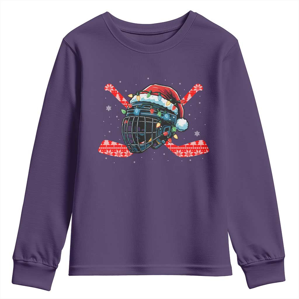 Christmas Ice Hockey Helmet Santa Youth Sweatshirt Funny Xmas Gift - Wonder Print Shop