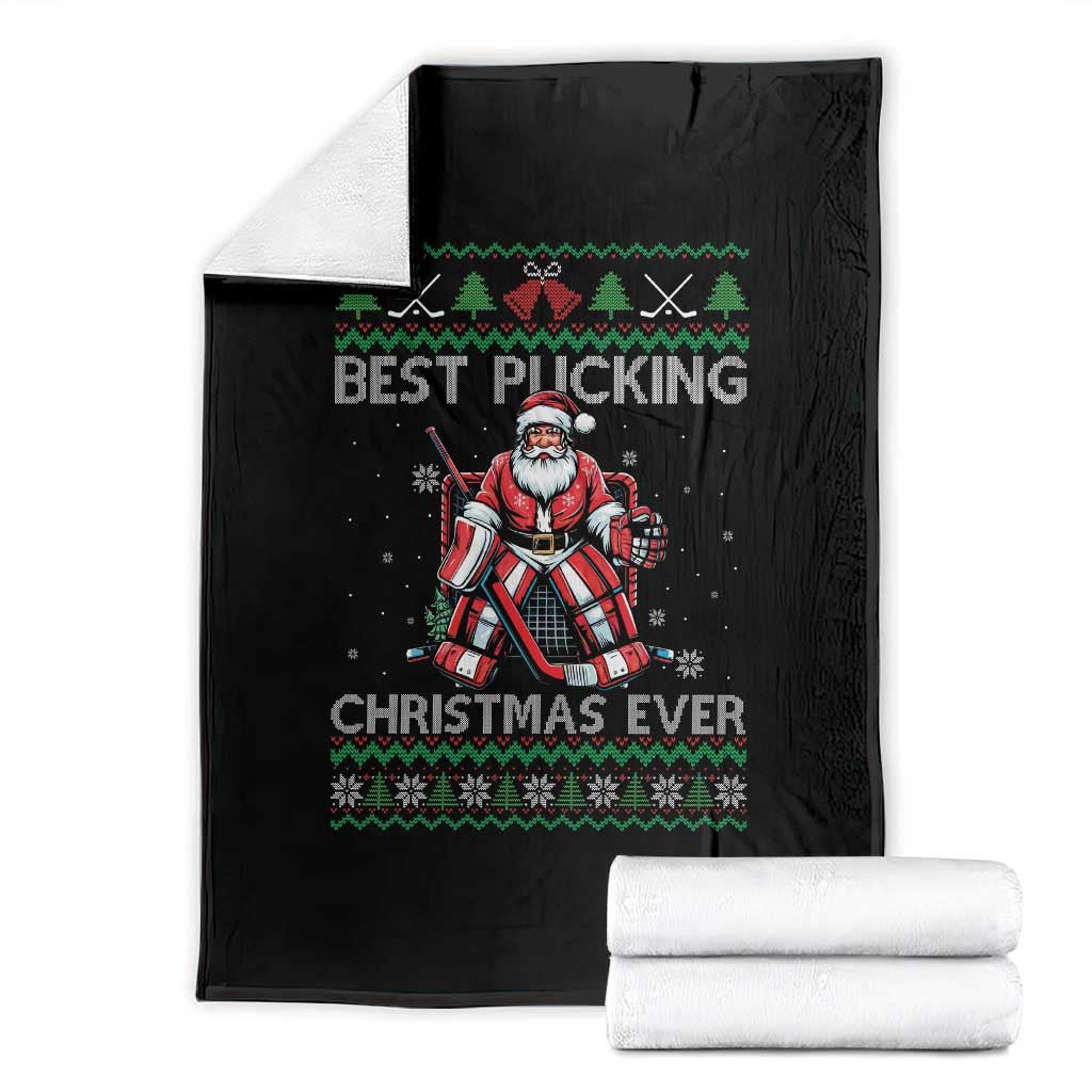 Best Pucking Christmas Ever Throw Blanket Santa Hockey Goalie Ugly Sweater Gift - Wonder Print Shop