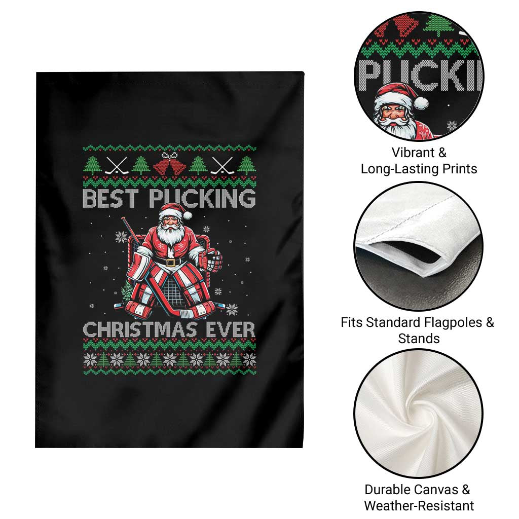Best Pucking Christmas Ever Garden Flag Santa Hockey Goalie Ugly Sweater Gift - Wonder Print Shop
