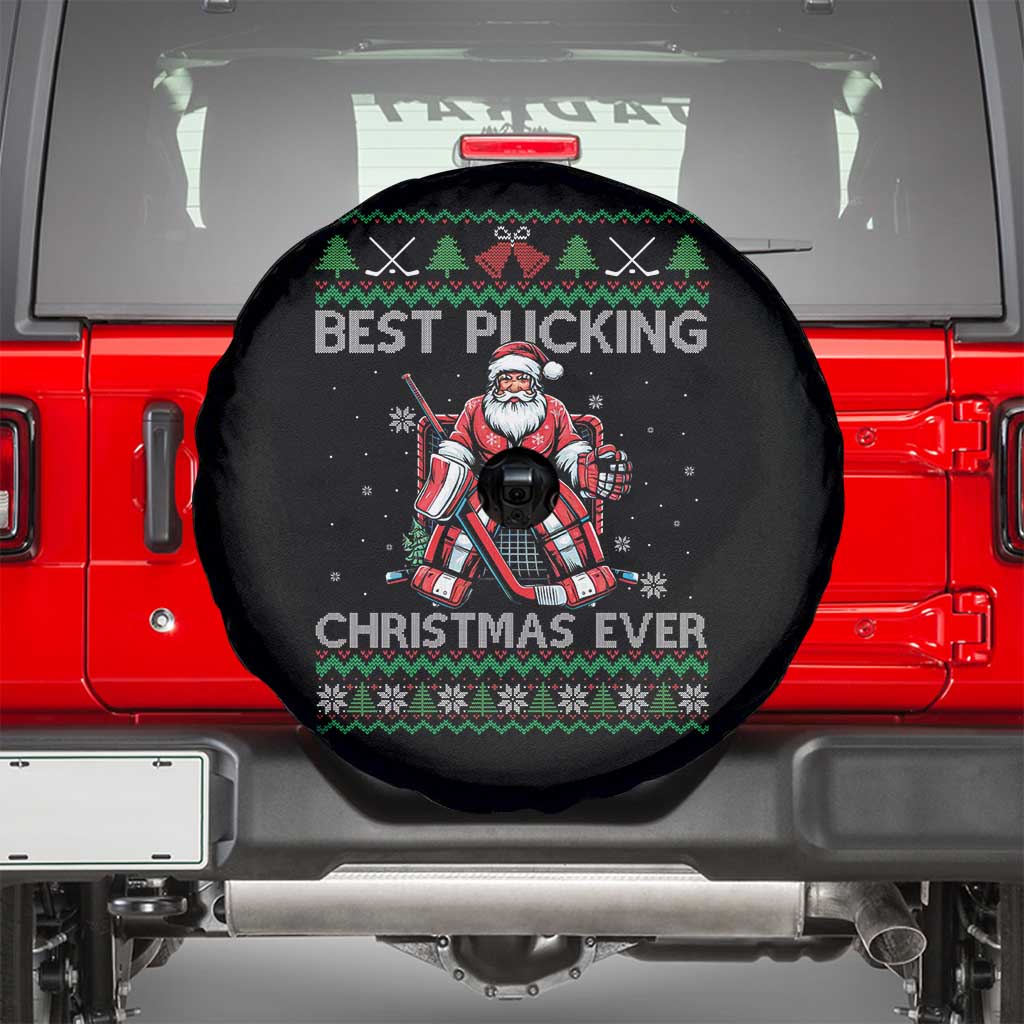 Best Pucking Christmas Ever Spare Tire Cover Santa Hockey Goalie Ugly Sweater Gift - Wonder Print Shop