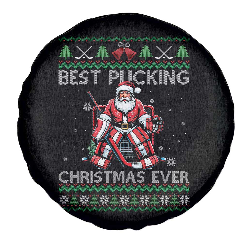 Best Pucking Christmas Ever Spare Tire Cover Santa Hockey Goalie Ugly Sweater Gift - Wonder Print Shop