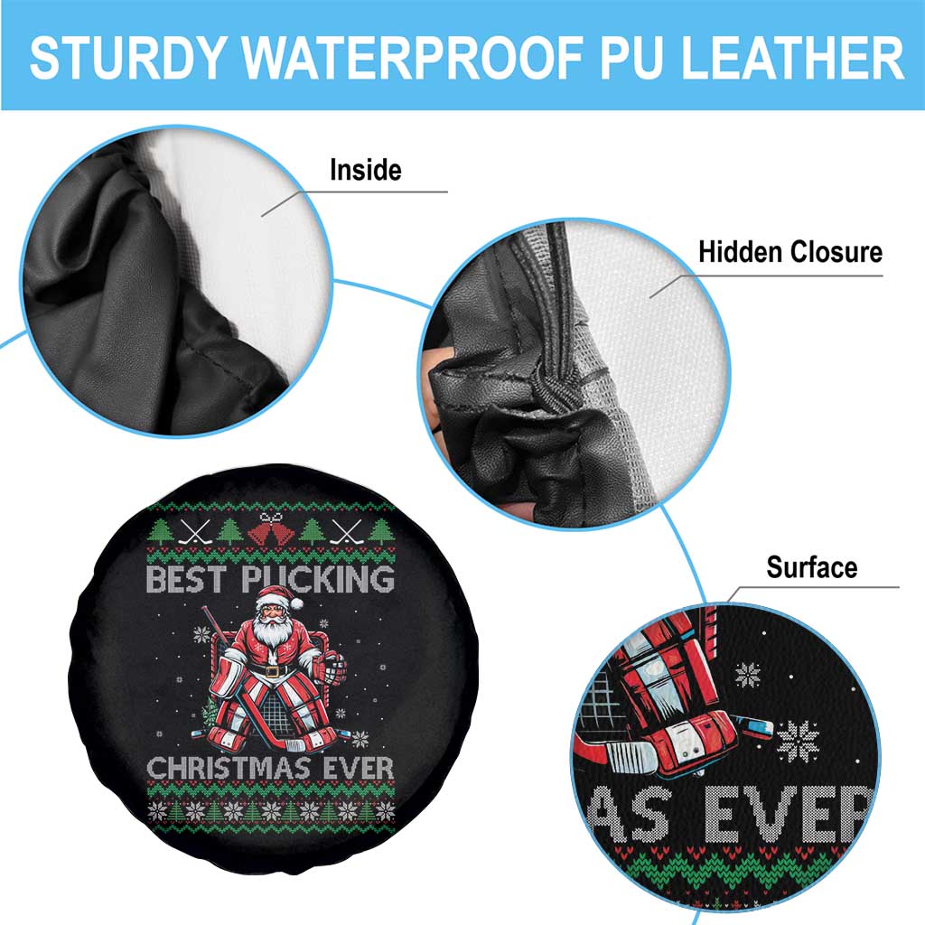 Best Pucking Christmas Ever Spare Tire Cover Santa Hockey Goalie Ugly Sweater Gift - Wonder Print Shop