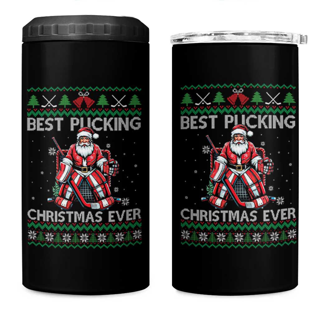 Best Pucking Christmas Ever 4 in 1 Can Cooler Tumbler Santa Hockey Goalie Ugly Sweater Gift - Wonder Print Shop