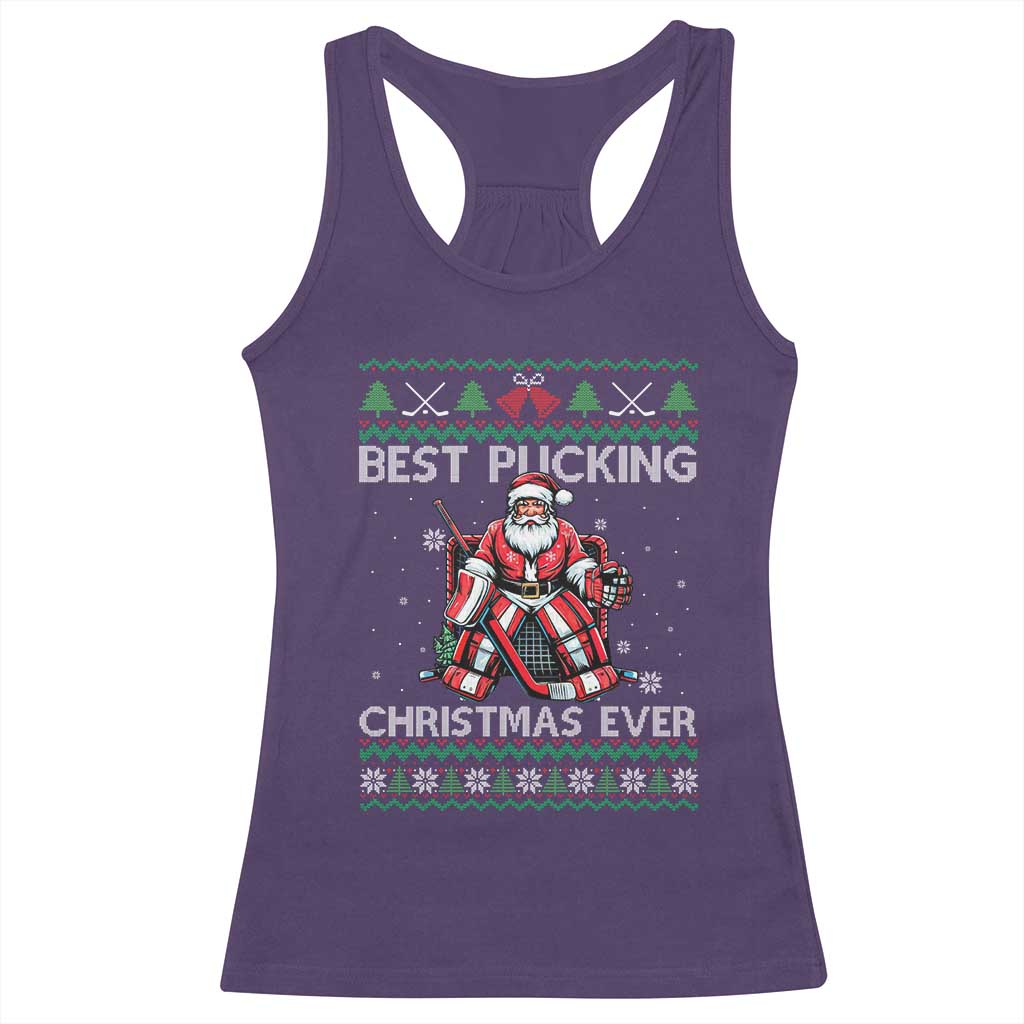 Best Pucking Christmas Ever Racerback Tank Top Santa Hockey Goalie Ugly Sweater Gift - Wonder Print Shop