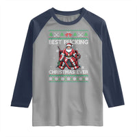 Best Pucking Christmas Ever Raglan Shirt Santa Hockey Goalie Ugly Sweater Gift - Wonder Print Shop