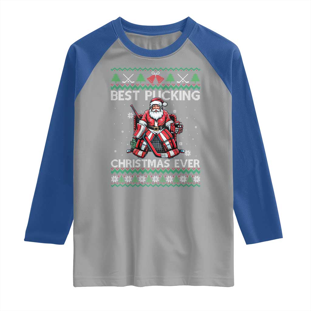 Best Pucking Christmas Ever Raglan Shirt Santa Hockey Goalie Ugly Sweater Gift - Wonder Print Shop