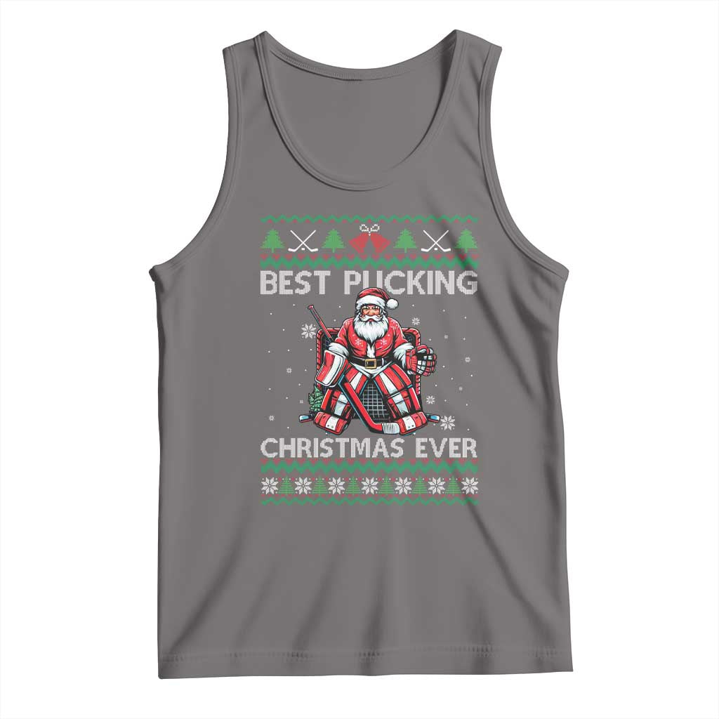 Best Pucking Christmas Ever Tank Top Santa Hockey Goalie Ugly Sweater Gift - Wonder Print Shop