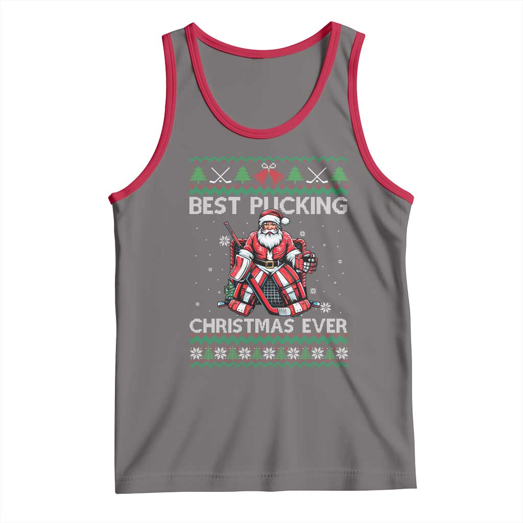 Best Pucking Christmas Ever Tank Top Santa Hockey Goalie Ugly Sweater Gift - Wonder Print Shop