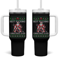Best Pucking Christmas Ever Tumbler With Handle Santa Hockey Goalie Ugly Sweater Gift - Wonder Print Shop