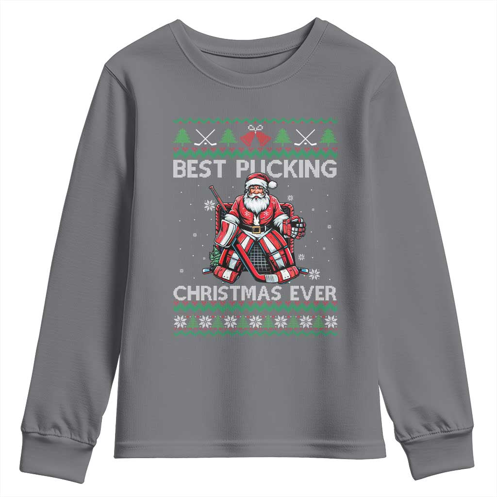 Best Pucking Christmas Ever Youth Sweatshirt Santa Hockey Goalie Ugly Sweater Gift - Wonder Print Shop