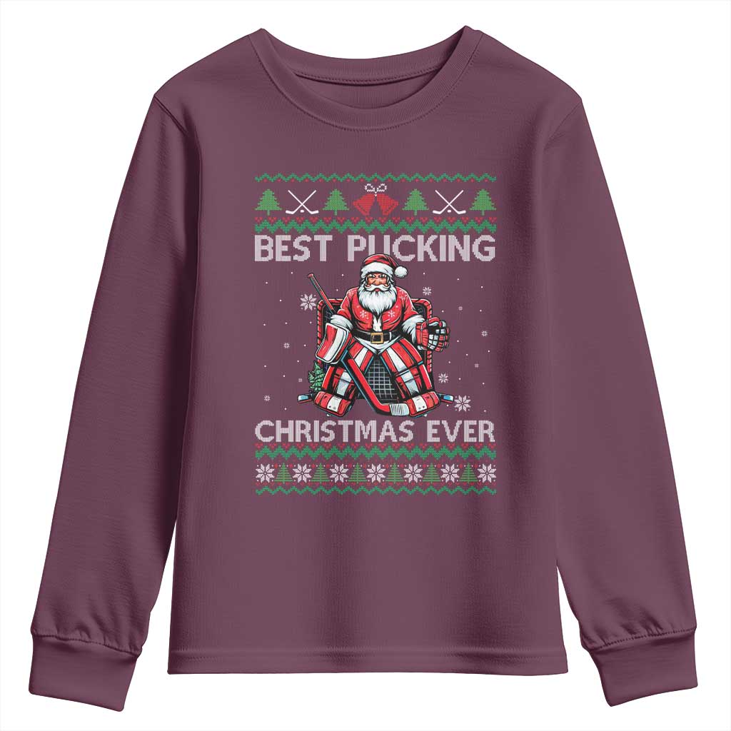 Best Pucking Christmas Ever Youth Sweatshirt Santa Hockey Goalie Ugly Sweater Gift - Wonder Print Shop