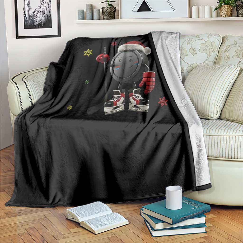 Funny Ice Hockey Holiday Gift Throw Blanket Cute Puck Wearing Santa Hat - Wonder Print Shop