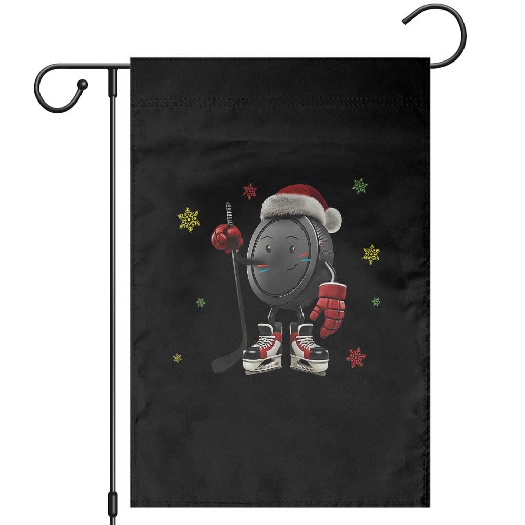 Funny Ice Hockey Holiday Gift Garden Flag Cute Puck Wearing Santa Hat - Wonder Print Shop