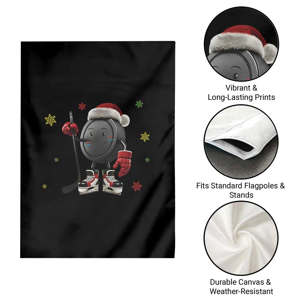 Funny Ice Hockey Holiday Gift Garden Flag Cute Puck Wearing Santa Hat - Wonder Print Shop