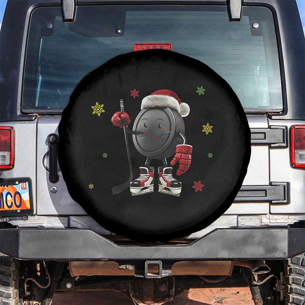Funny Ice Hockey Holiday Gift Spare Tire Cover Cute Puck Wearing Santa Hat - Wonder Print Shop