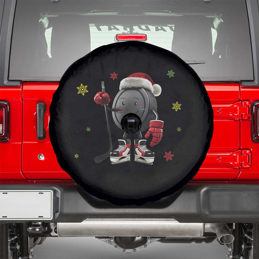 Funny Ice Hockey Holiday Gift Spare Tire Cover Cute Puck Wearing Santa Hat - Wonder Print Shop