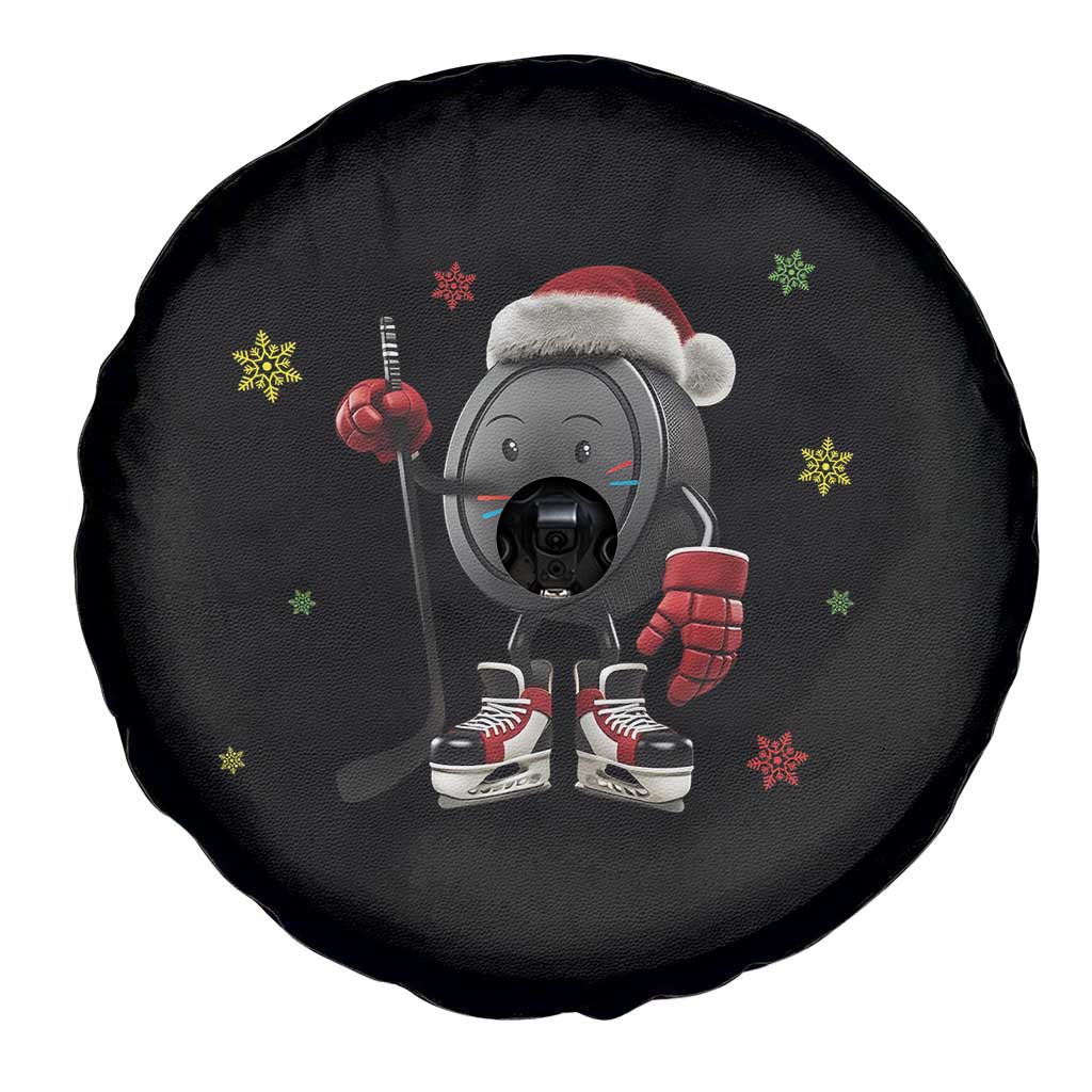 Funny Ice Hockey Holiday Gift Spare Tire Cover Cute Puck Wearing Santa Hat - Wonder Print Shop