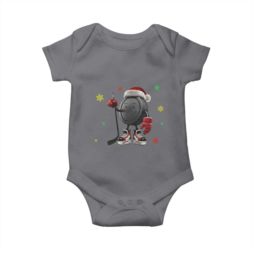 Funny Ice Hockey Holiday Gift Baby Onesie Cute Puck Wearing Santa Hat - Wonder Print Shop