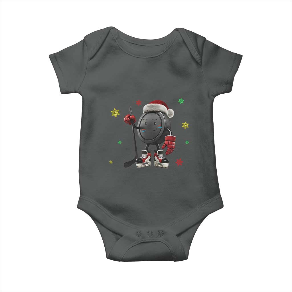 Funny Ice Hockey Holiday Gift Baby Onesie Cute Puck Wearing Santa Hat - Wonder Print Shop