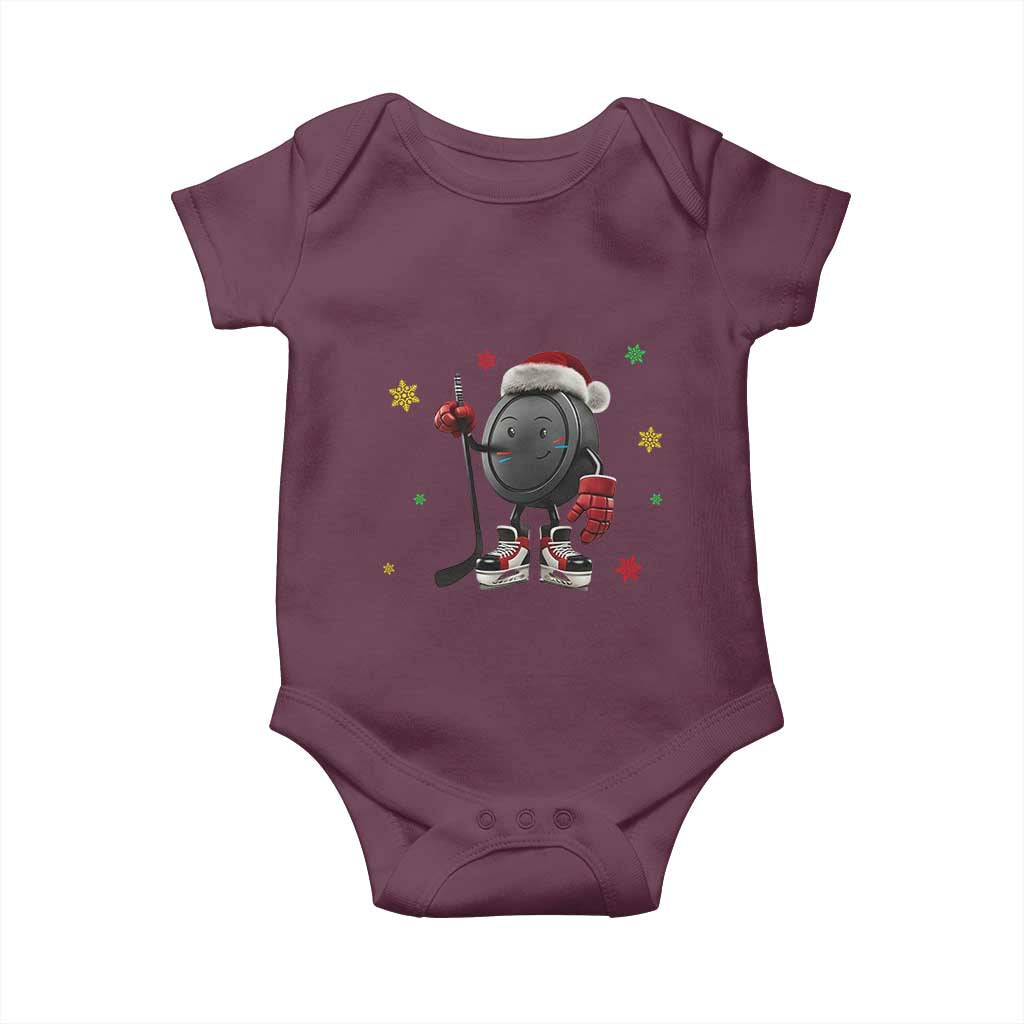 Funny Ice Hockey Holiday Gift Baby Onesie Cute Puck Wearing Santa Hat - Wonder Print Shop