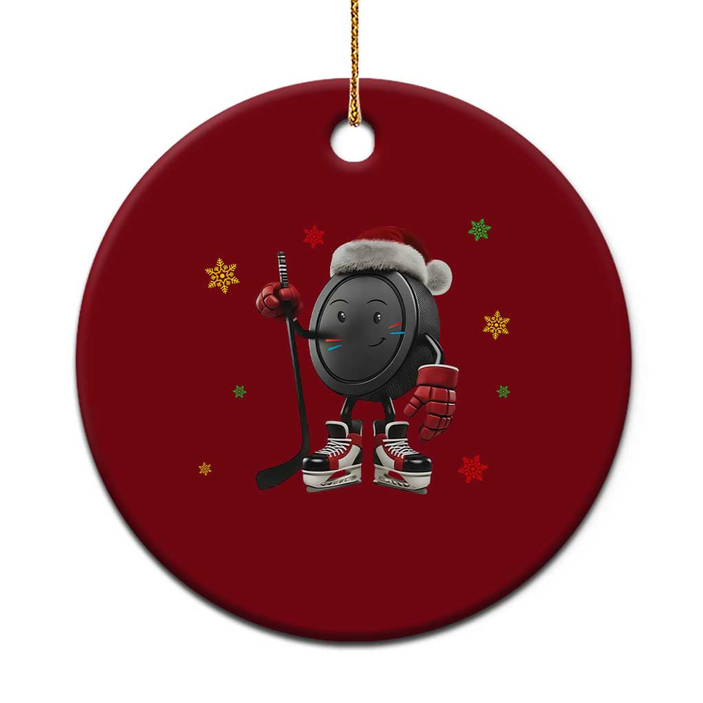Funny Ice Hockey Holiday Gift Ceramic Ornament Cute Puck Wearing Santa Hat - Wonder Print Shop