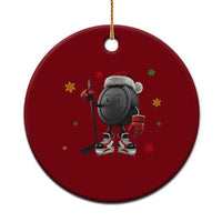 Funny Ice Hockey Holiday Gift Ceramic Ornament Cute Puck Wearing Santa Hat - Wonder Print Shop