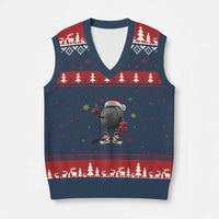 Funny Ice Hockey Holiday Gift V-Neck Knit Sweater Vest Cute Puck Wearing Santa Hat - Wonder Print Shop