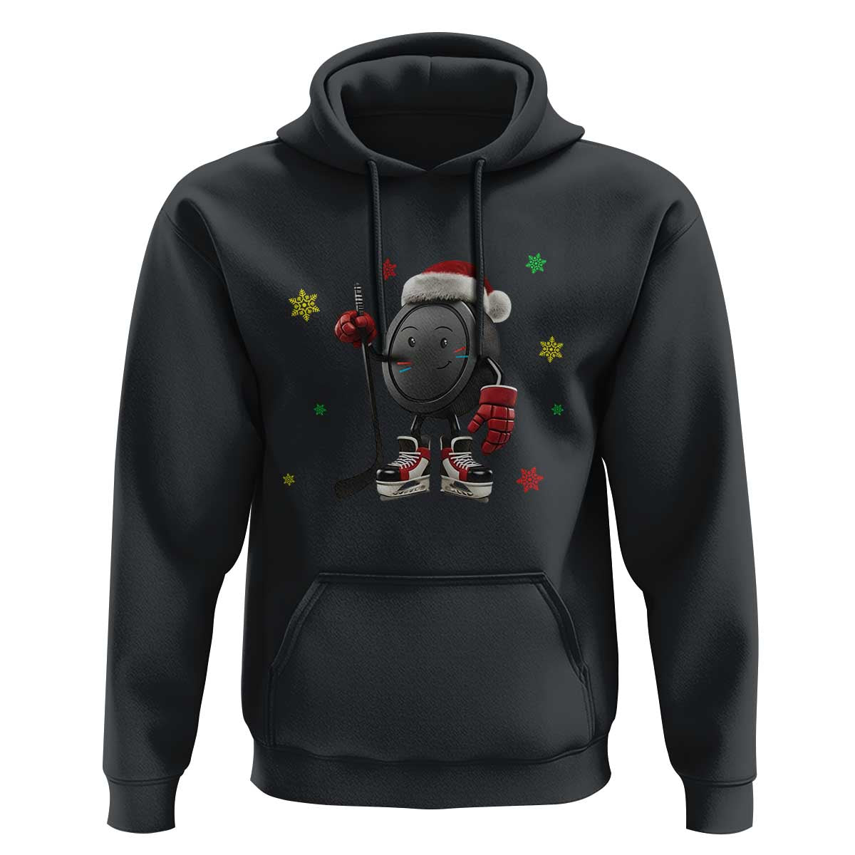 Funny Ice Hockey Holiday Gift Hoodie Cute Puck Wearing Santa Hat - Wonder Print Shop