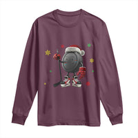 Funny Ice Hockey Holiday Gift Long Sleeve Shirt Cute Puck Wearing Santa Hat - Wonder Print Shop