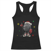 Funny Ice Hockey Holiday Gift Racerback Tank Top Cute Puck Wearing Santa Hat - Wonder Print Shop