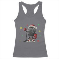 Funny Ice Hockey Holiday Gift Racerback Tank Top Cute Puck Wearing Santa Hat - Wonder Print Shop