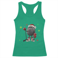 Funny Ice Hockey Holiday Gift Racerback Tank Top Cute Puck Wearing Santa Hat - Wonder Print Shop