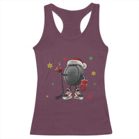 Funny Ice Hockey Holiday Gift Racerback Tank Top Cute Puck Wearing Santa Hat - Wonder Print Shop