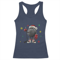 Funny Ice Hockey Holiday Gift Racerback Tank Top Cute Puck Wearing Santa Hat - Wonder Print Shop