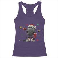 Funny Ice Hockey Holiday Gift Racerback Tank Top Cute Puck Wearing Santa Hat - Wonder Print Shop