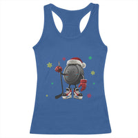 Funny Ice Hockey Holiday Gift Racerback Tank Top Cute Puck Wearing Santa Hat - Wonder Print Shop