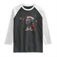 Funny Ice Hockey Holiday Gift Raglan Shirt Cute Puck Wearing Santa Hat - Wonder Print Shop