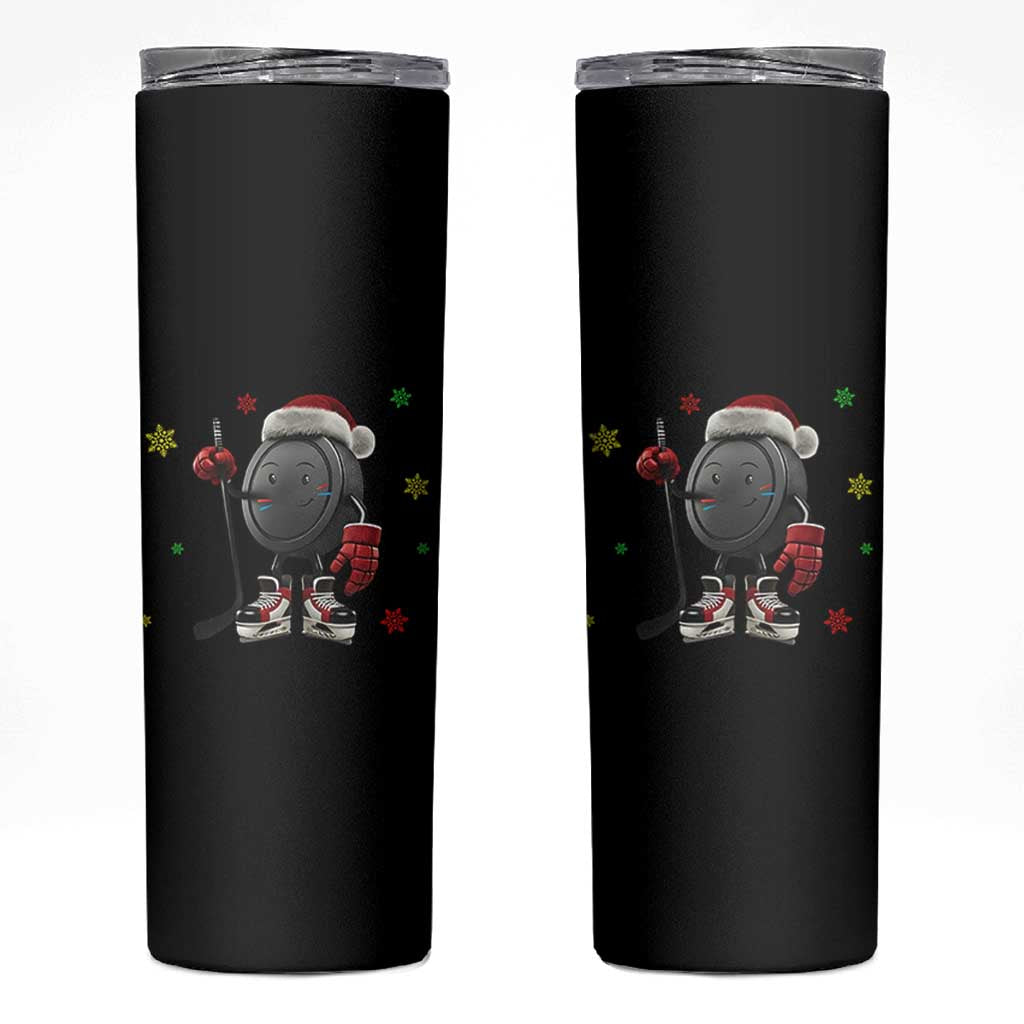 Funny Ice Hockey Holiday Gift Skinny Tumbler Cute Puck Wearing Santa Hat - Wonder Print Shop