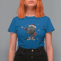 Funny Ice Hockey Holiday Gift T Shirt For Women Cute Puck Wearing Santa Hat - Wonder Print Shop