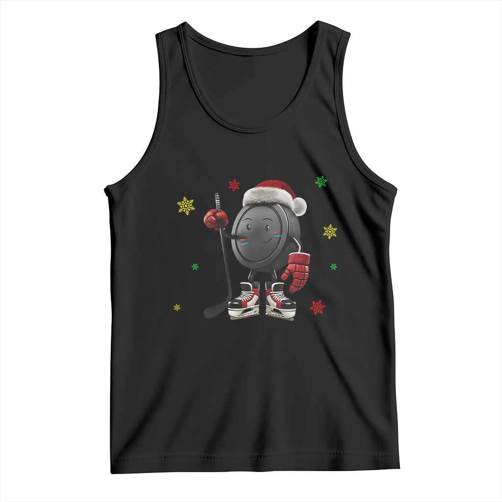 Funny Ice Hockey Holiday Gift Tank Top Cute Puck Wearing Santa Hat - Wonder Print Shop