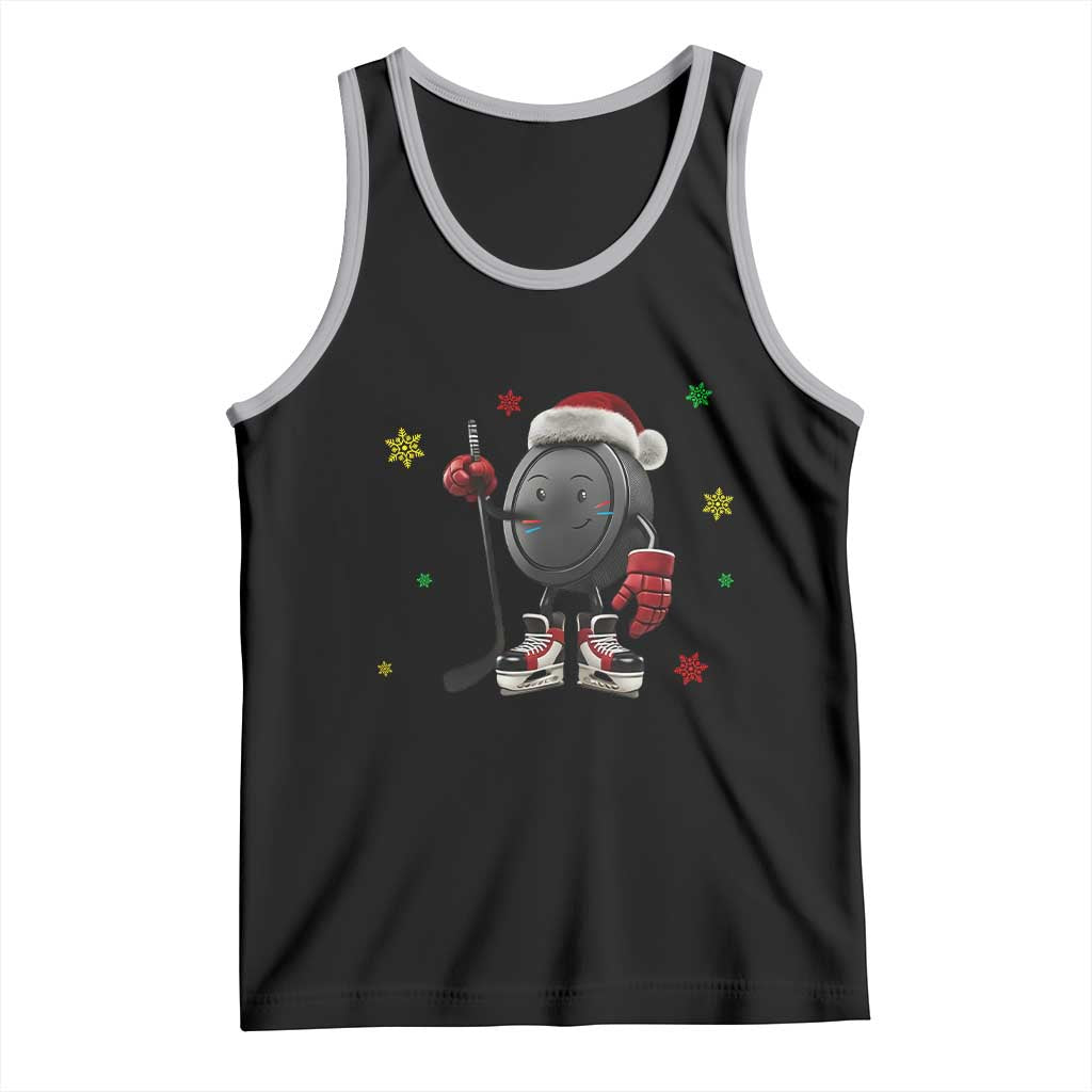Funny Ice Hockey Holiday Gift Tank Top Cute Puck Wearing Santa Hat - Wonder Print Shop