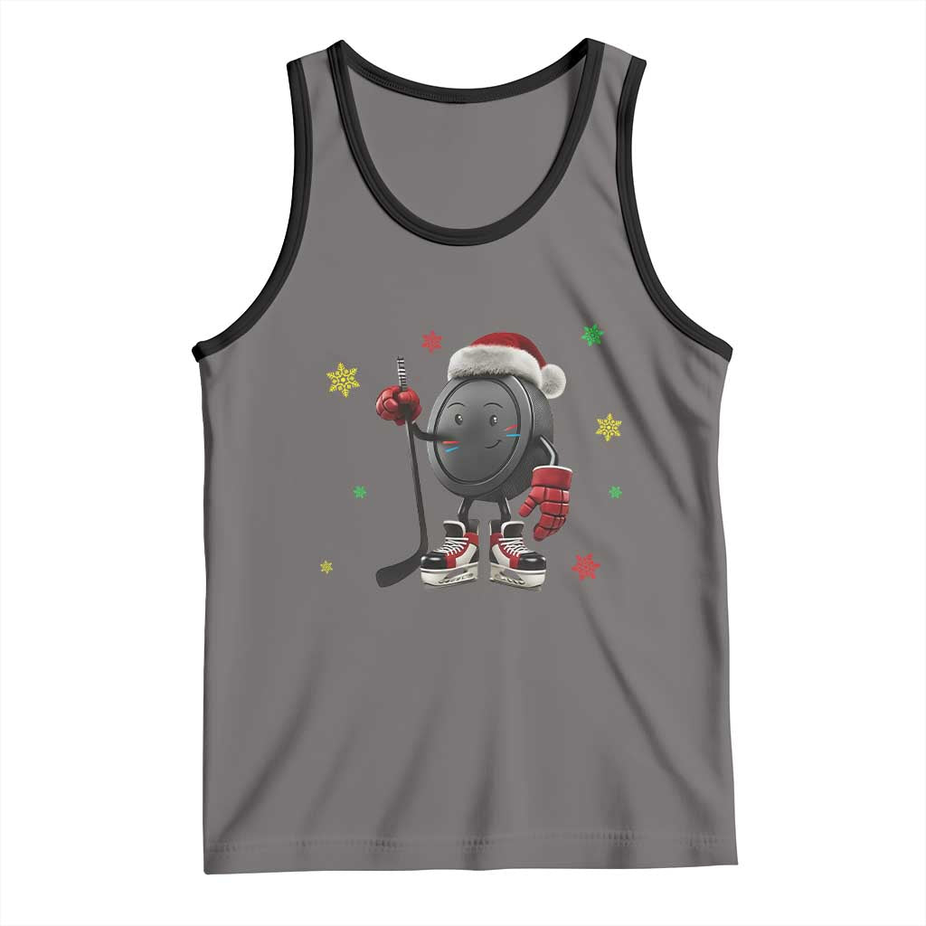 Funny Ice Hockey Holiday Gift Tank Top Cute Puck Wearing Santa Hat - Wonder Print Shop