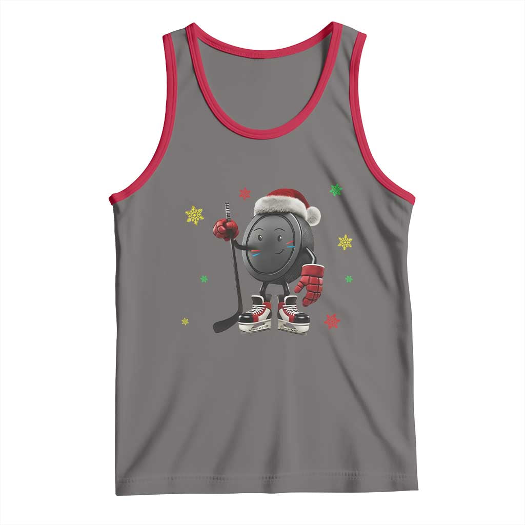 Funny Ice Hockey Holiday Gift Tank Top Cute Puck Wearing Santa Hat - Wonder Print Shop