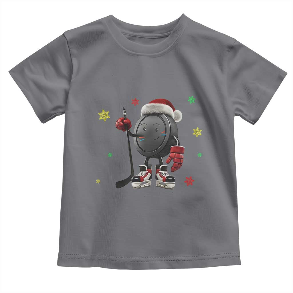 Funny Ice Hockey Holiday Gift Toddler T Shirt Cute Puck Wearing Santa Hat - Wonder Print Shop