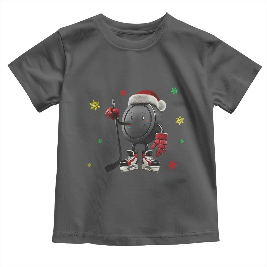 Funny Ice Hockey Holiday Gift Toddler T Shirt Cute Puck Wearing Santa Hat - Wonder Print Shop