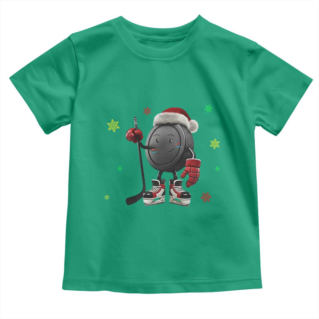 Funny Ice Hockey Holiday Gift Toddler T Shirt Cute Puck Wearing Santa Hat - Wonder Print Shop